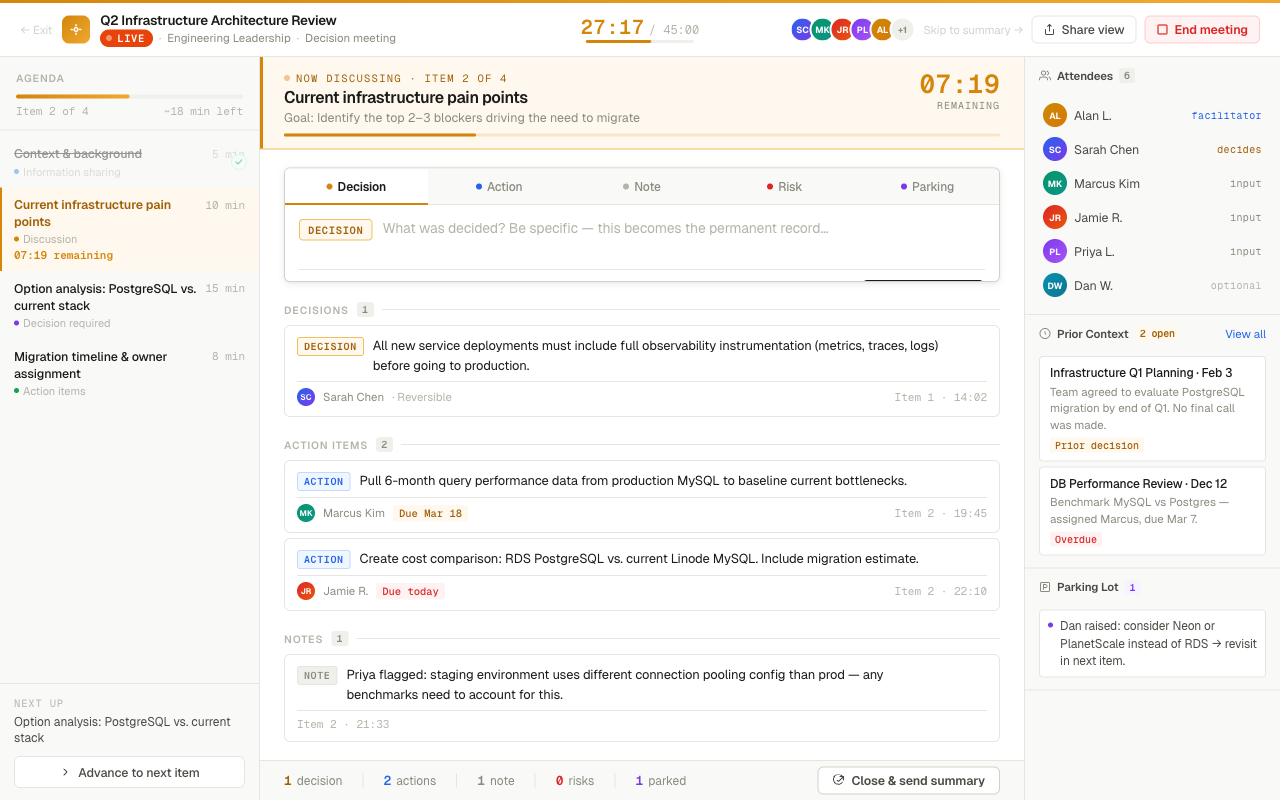 In-meeting live decision capture
